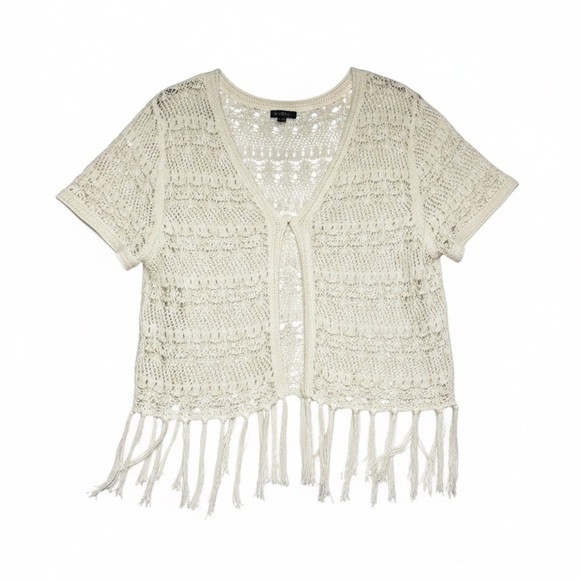 Onyx Sweaters - Onyx Ivory Crochet Tassel Cardigan
